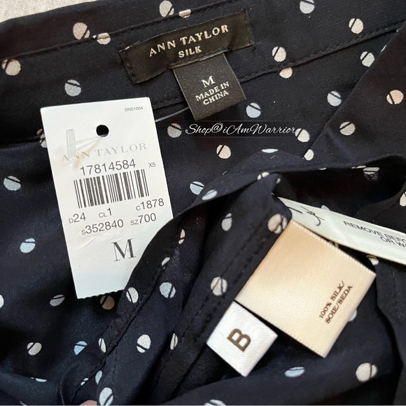 Ann Taylor NWT navy dotted contrast piped silk pj style blouse *shop@iamwarrior - Picture 9 of 10